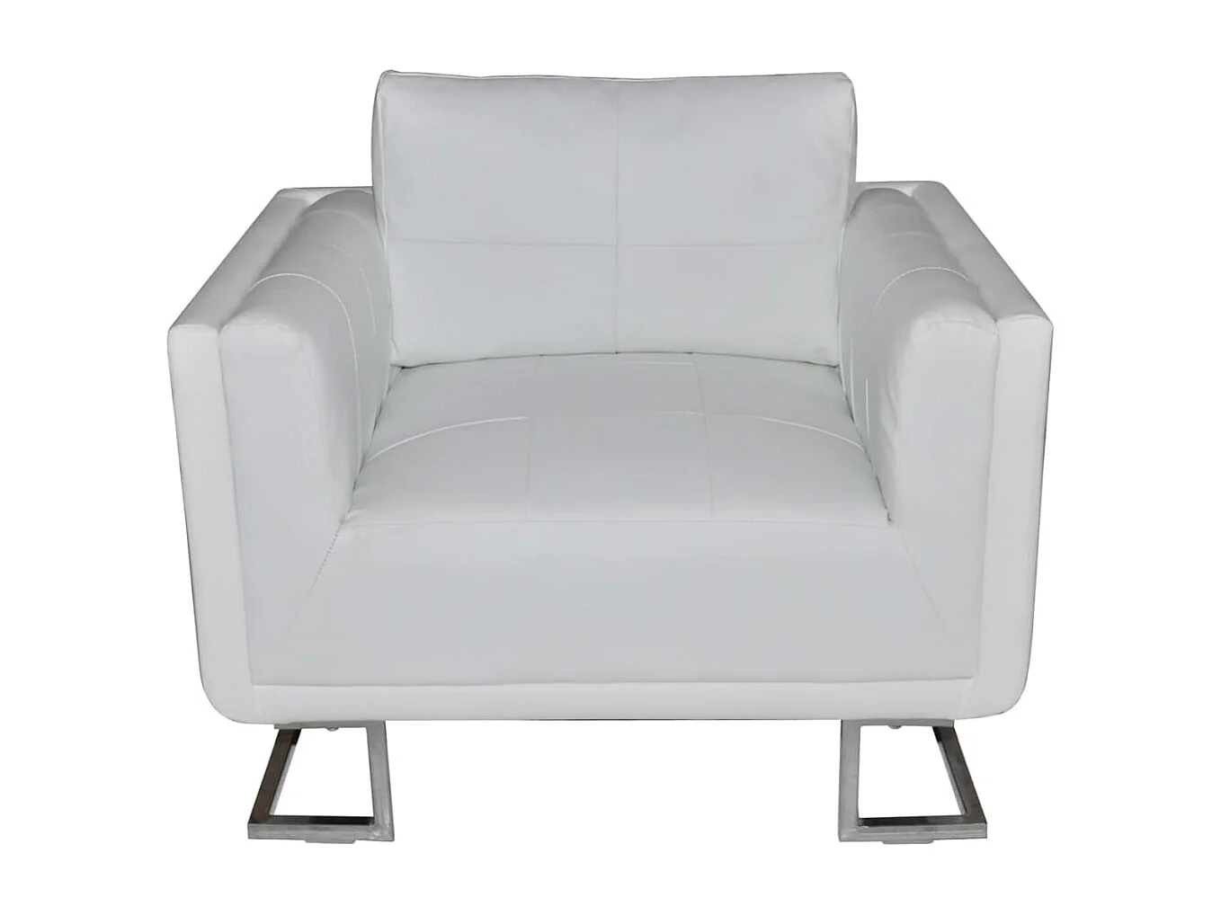 Fauteuil met verchroomde poten kubus kunstleer wit BE386409