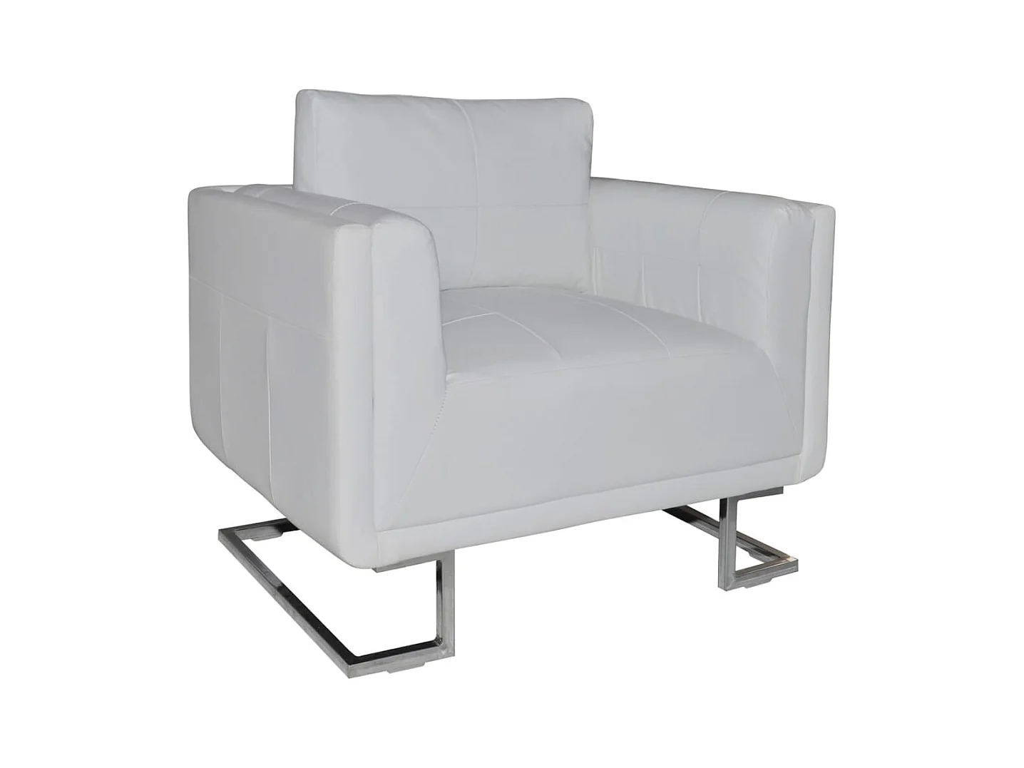Fauteuil cube avec pieds chromés Blanc Similicuir FR81110