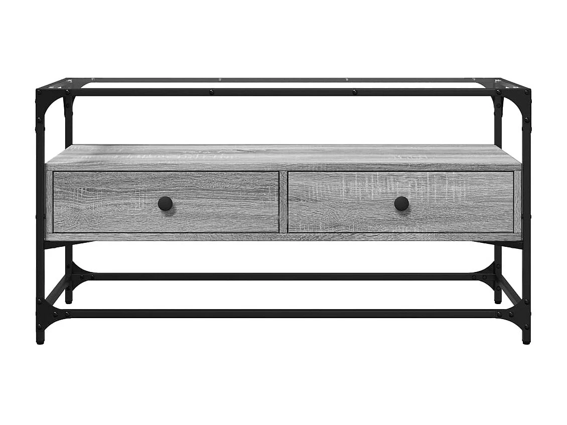 Tv-meubel met glazen blad 98x35x51 cm bewerkt hout grijs sonoma BE143501