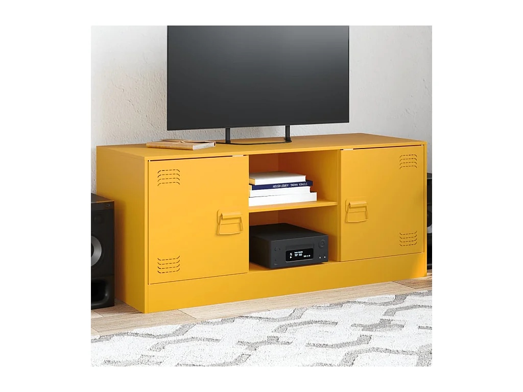 Meuble TV jaune moutarde 99x39x44 cm acier FR12415