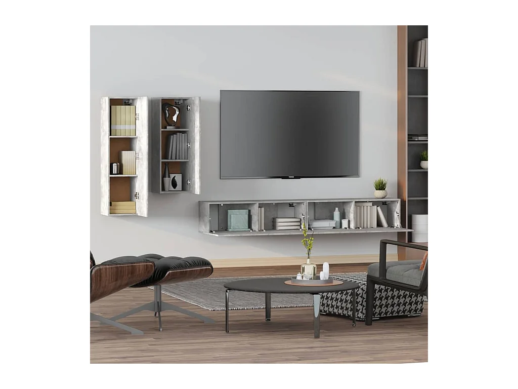 Meubles TV 4 pcs Gris béton Bois d'ingénierie FR40857