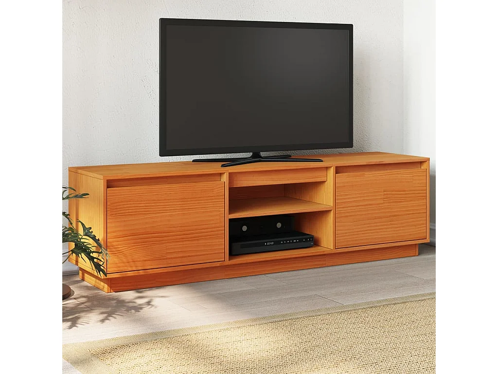 Meuble TV cire marron 140x35x40 cm bois pin massif FR52807