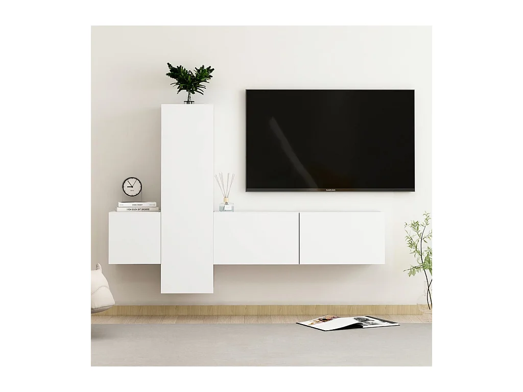 Meubles TV 3 pcs Blanc Bois d'ingénierie FR81379