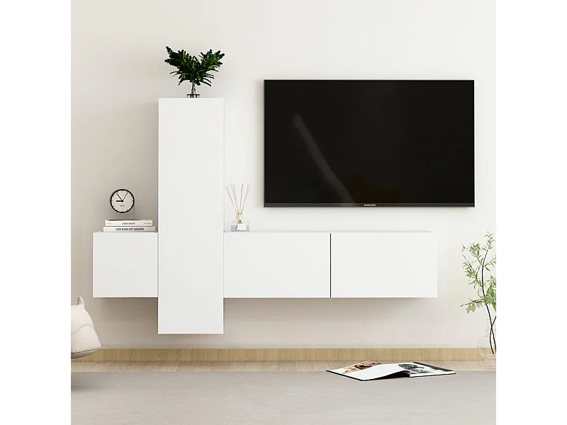 Meubles TV 3 pcs Blanc Bois d'ingénierie FR81379