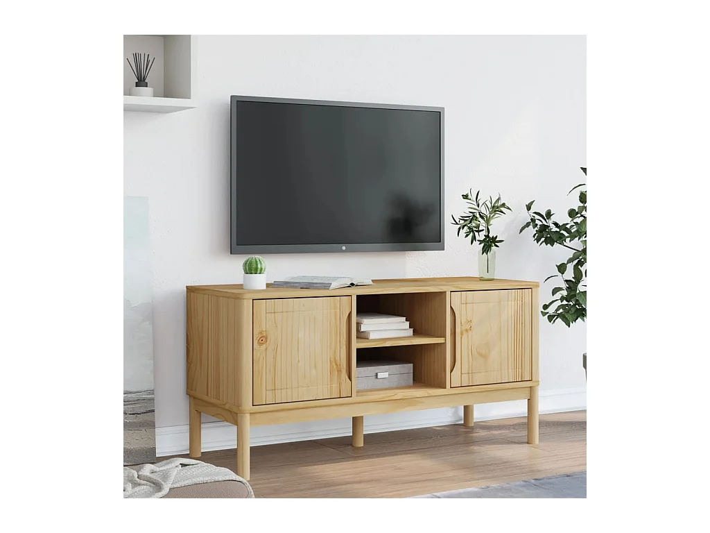 Meuble TV FLORO cire marron 114x43x55 cm bois massif de pin FR96106