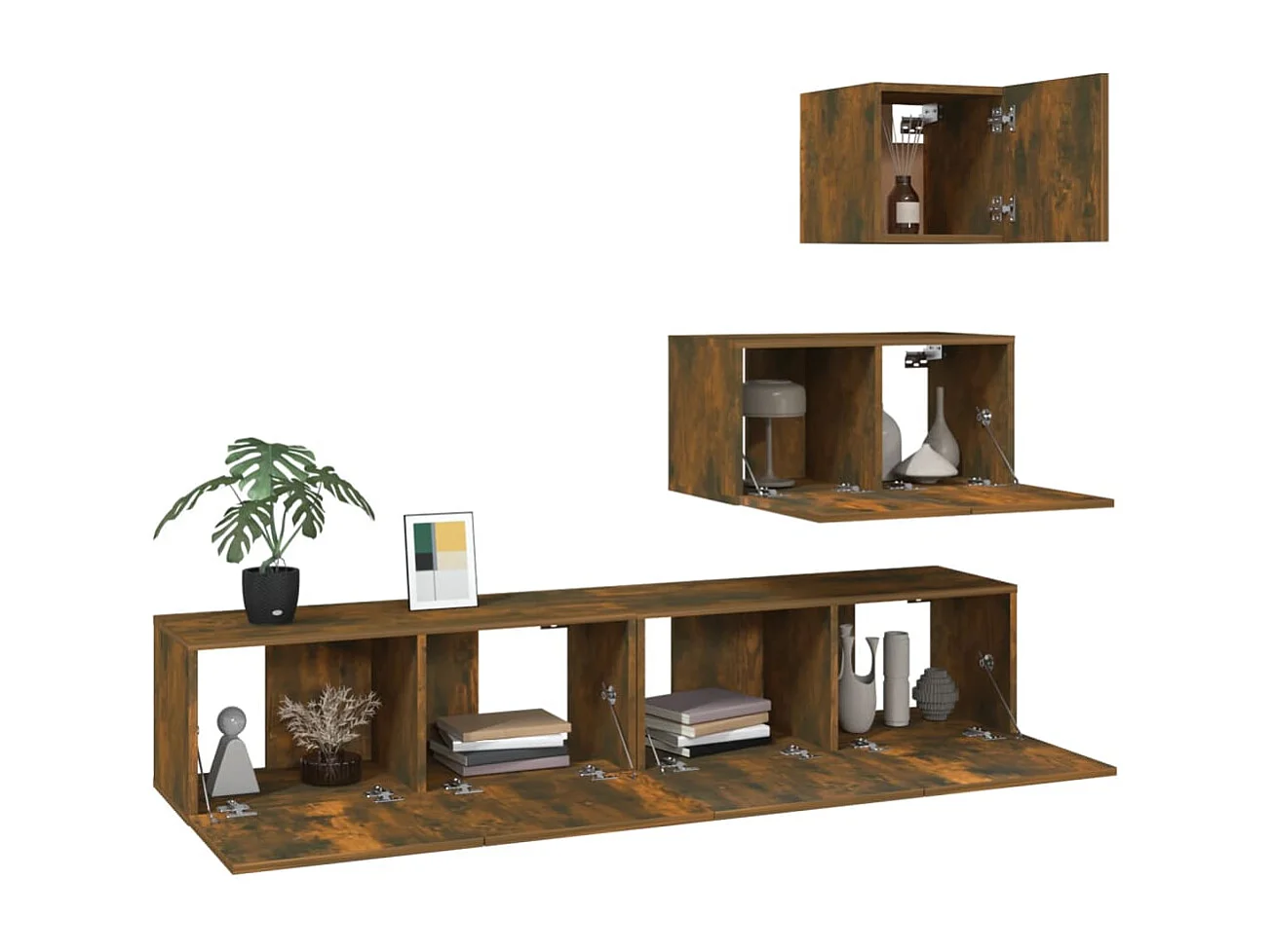 Set de muebles de TV 4 pzas madera contrachapada roble ahumado ES810983