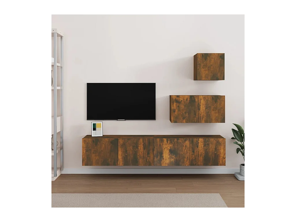 4-delige Tv-meubelset bewerkt hout gerookt eikenkleurig BE253560