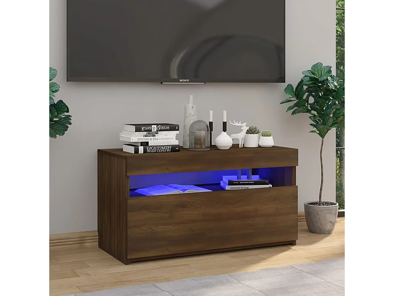 Meuble TV avec lumières LED Chêne marron 75x35x40 cm FR46121
