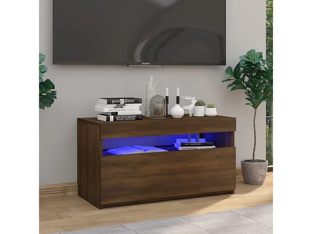 Meuble TV avec lumières LED Chêne marron 75x35x40 cm FR46121