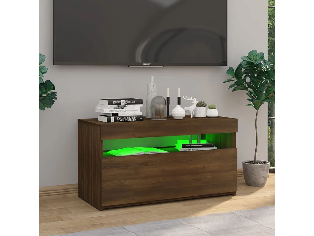 Meuble TV avec lumières LED Chêne marron 75x35x40 cm FR46121