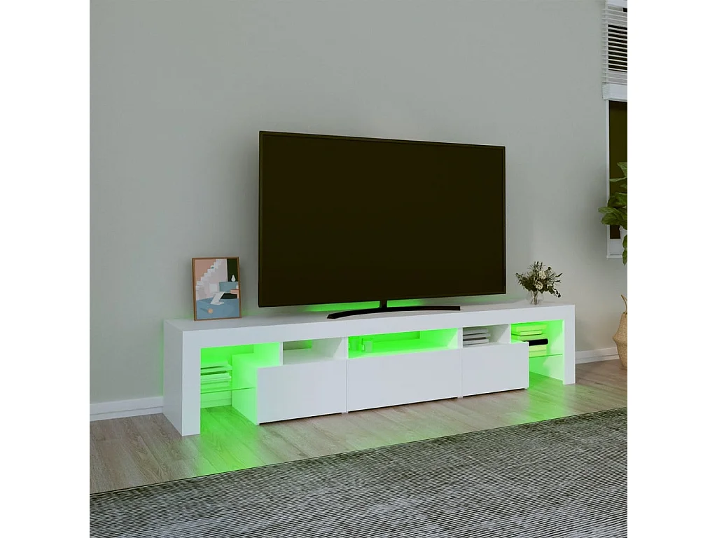 Meuble TV avec lumières LED Blanc 200x36,5x40 cm FR24922