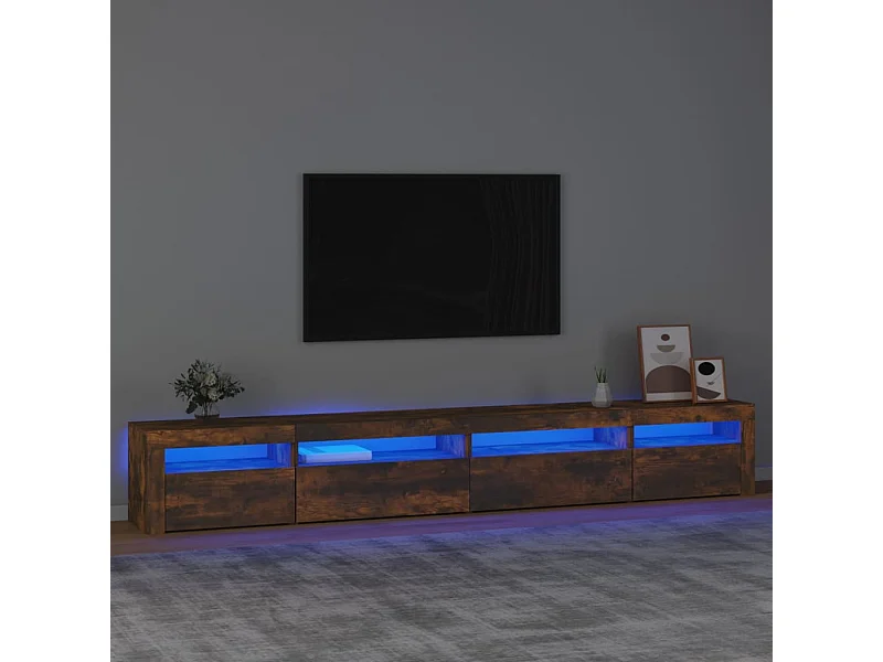 Mueble de TV con luces LED roble ahumado 270x35x40 cm ES871477