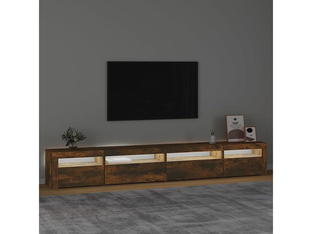 Meuble TV avec lumières LED Chêne fumé 270x35x40 cm FR80042