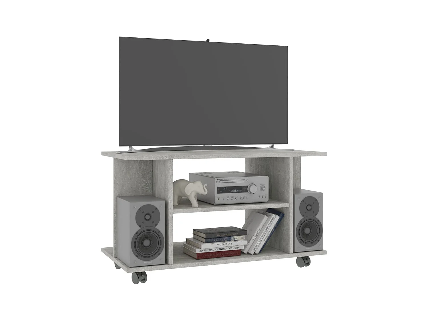 Tv-meubel met wieltjes 80x40x45 cm bewerkt hout betongrijs BE920193