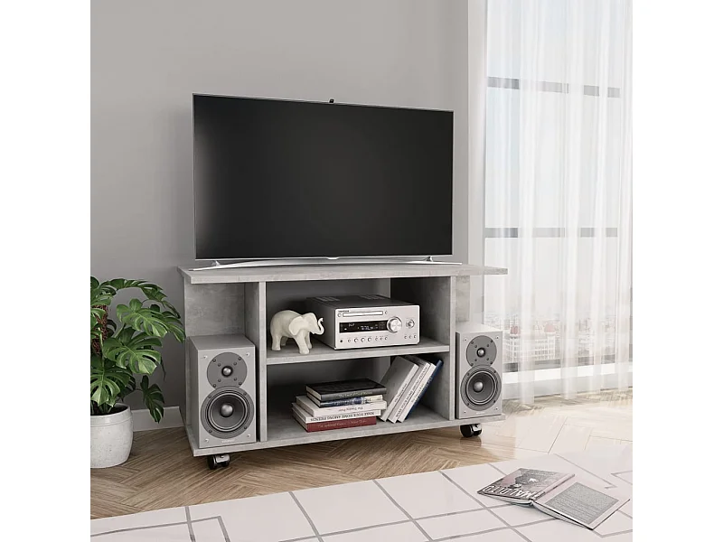 Meuble TV et roulettes gris béton 80x40x45 cm bois d'ingénierie FR44324