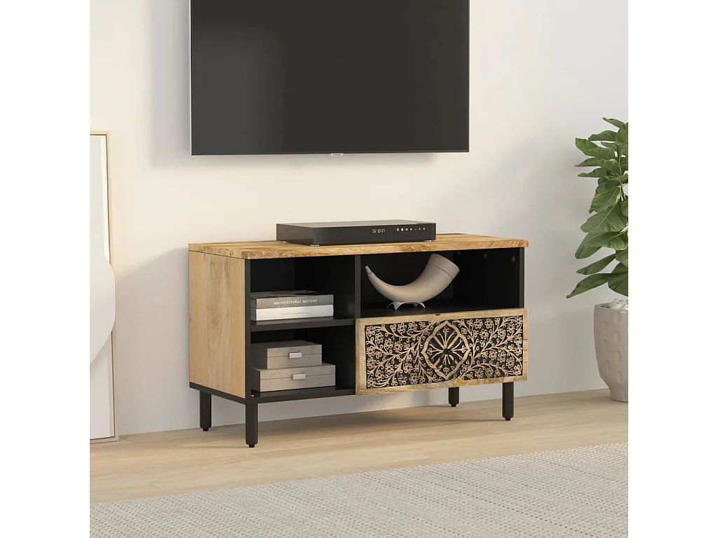 Móvel de TV 80x33x46 cm madeira de mangueira maciça PT477601