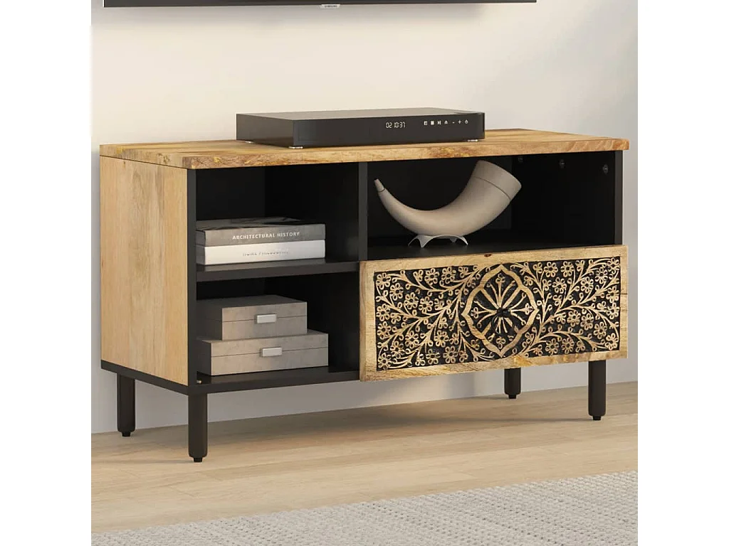 Meuble TV 80x33x46 cm bois massif de manguier FR80511