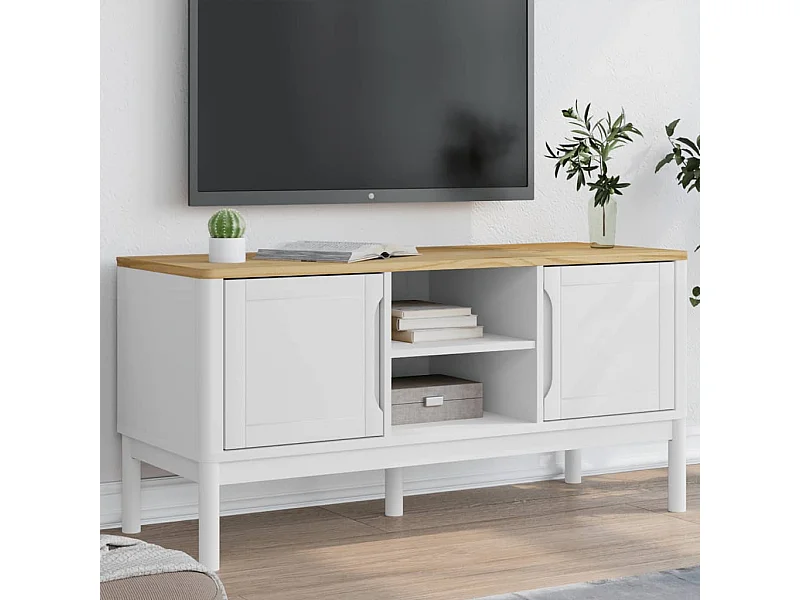 Tv-meubel FLORO 114x43x55 cm massief grenenhout wit BE925590