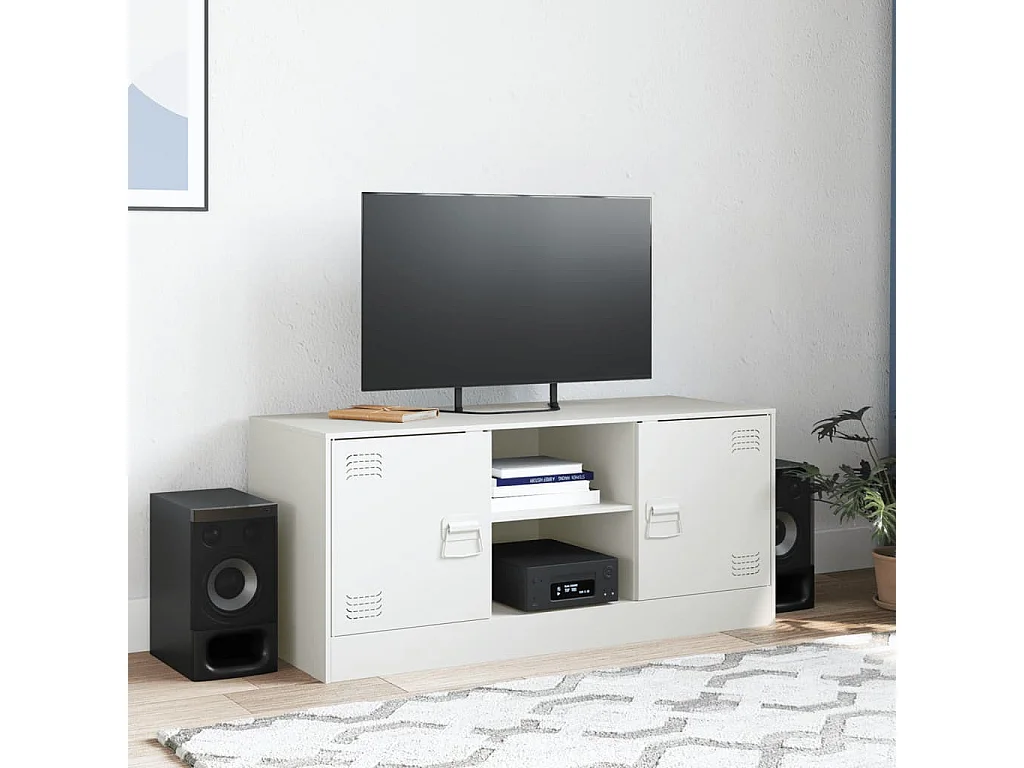 Meuble TV blanc 99x39x44 cm acier FR28048