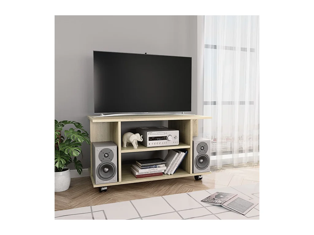 Meuble TV et roulettes chêne sonoma 80x40x45 cm bois ingénierie FR76886
