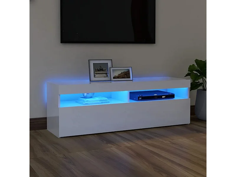 Meuble TV avec lumières LED blanc brillant 120x35x40 cm FR25339