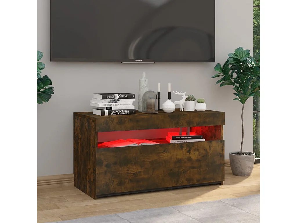 Meuble TV avec lumières LED Chêne fumé 75x35x40 cm FR31824