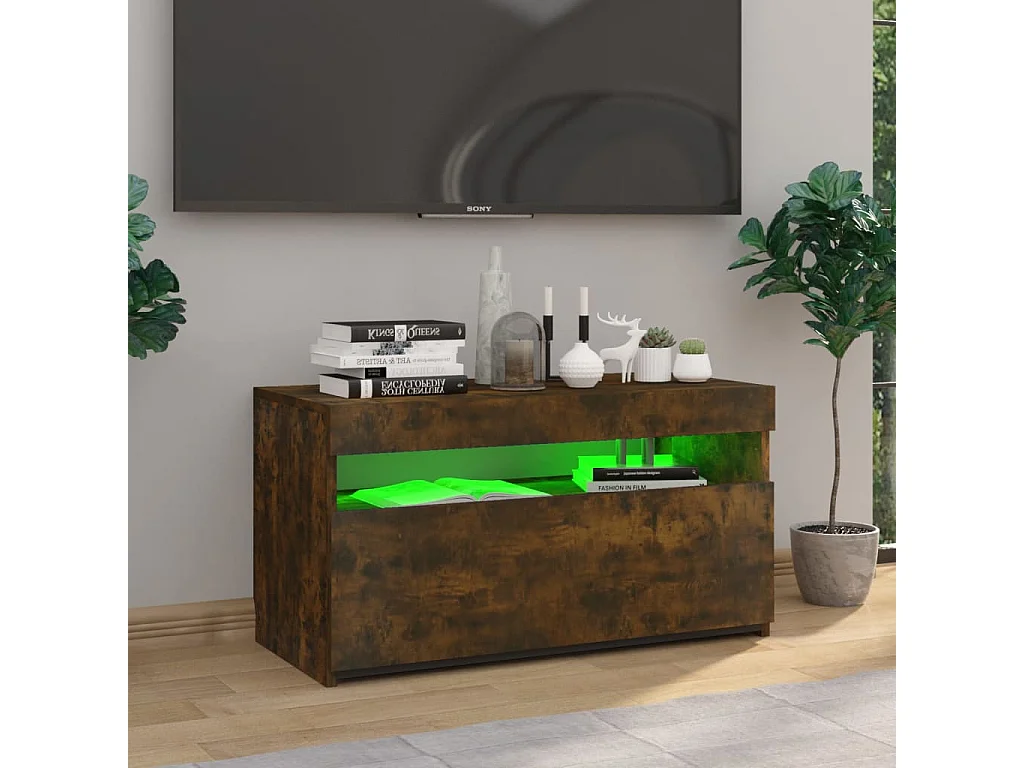 Meuble TV avec lumières LED Chêne fumé 75x35x40 cm FR31824