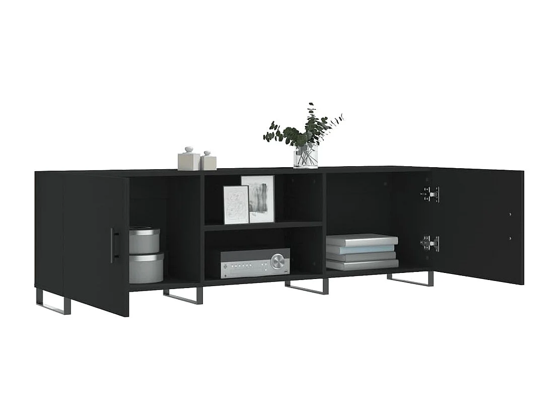 Meuble TV noir 150x30x50 cm bois d'ingénierie FR25398