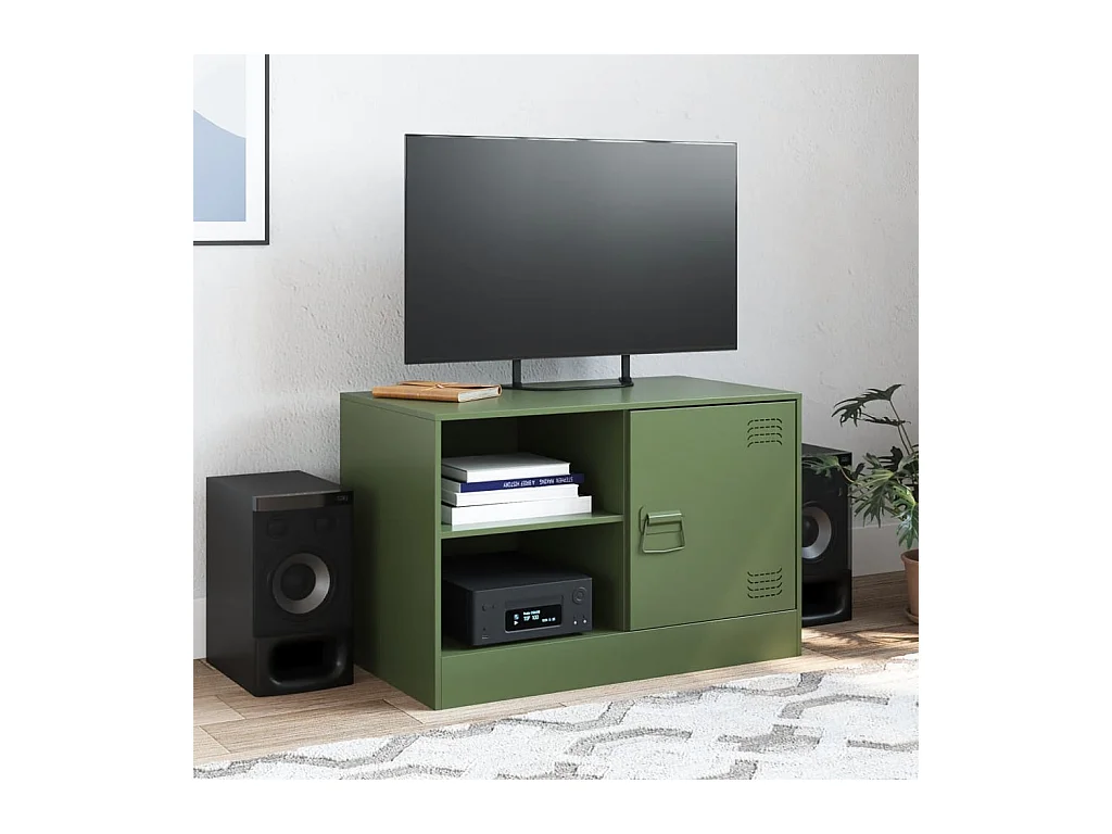 Meuble TV vert olive 67x39x44 cm acier FR30131
