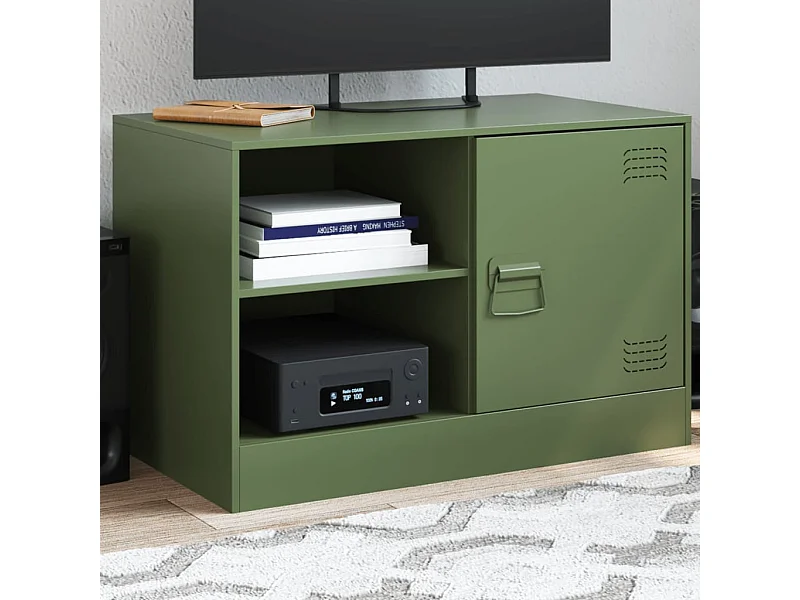 Meuble TV vert olive 67x39x44 cm acier FR30131