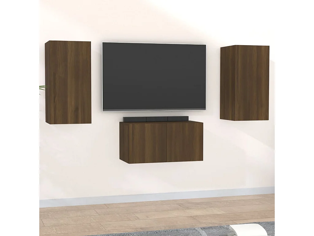 Set de muebles para TV 3 pzas madera contrachapada roble marrón ES140132
