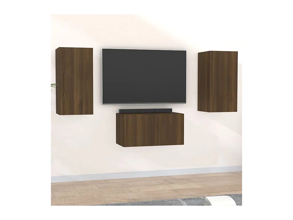 3-delige Tv-meubelset bewerkt hout bruin eikenkleur BE367338