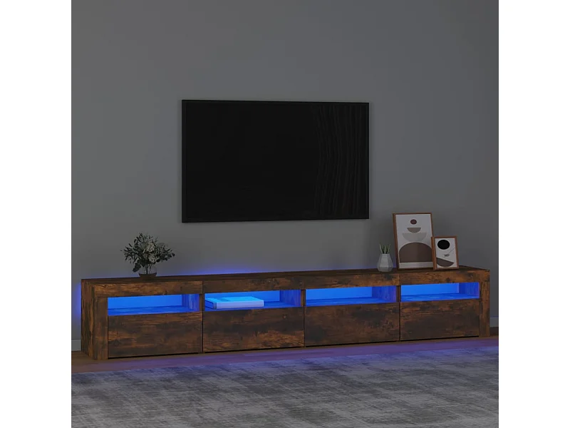 Meuble TV avec lumières LED Chêne fumé 240x35x40 cm FR51879