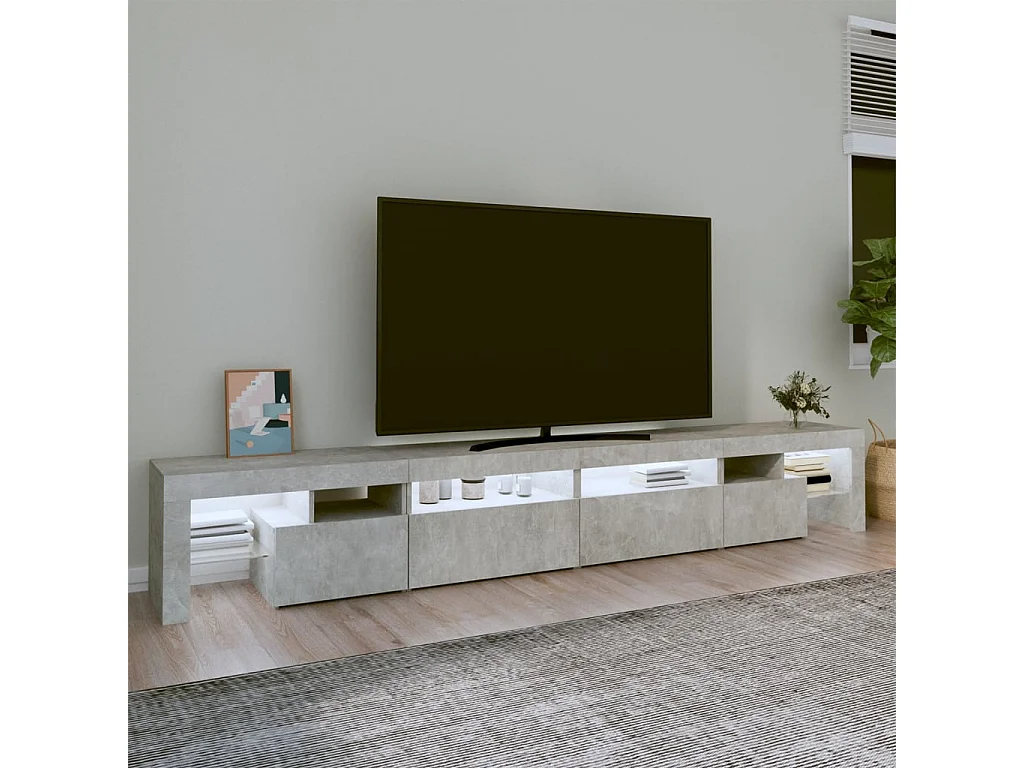 Meuble TV avec lumières LED Gris béton 260x36,5x40 cm FR47001