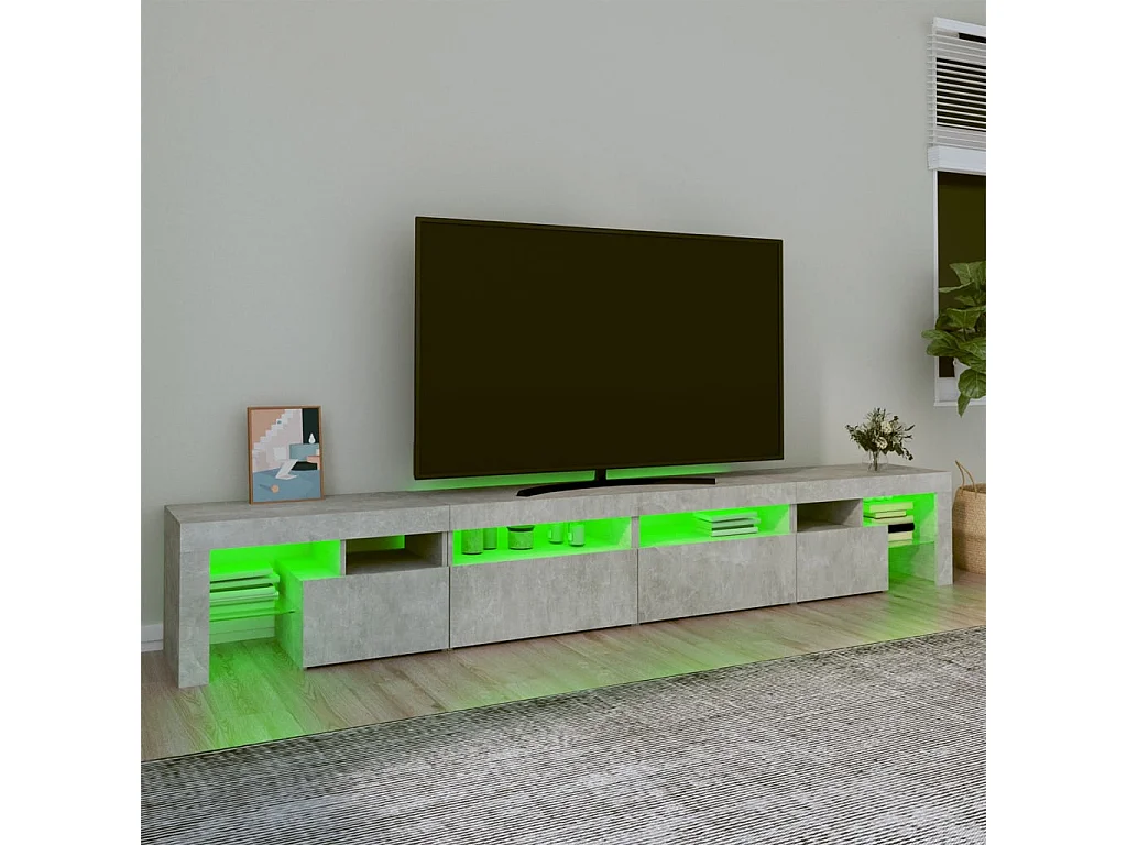 Meuble TV avec lumières LED Gris béton 260x36,5x40 cm FR47001