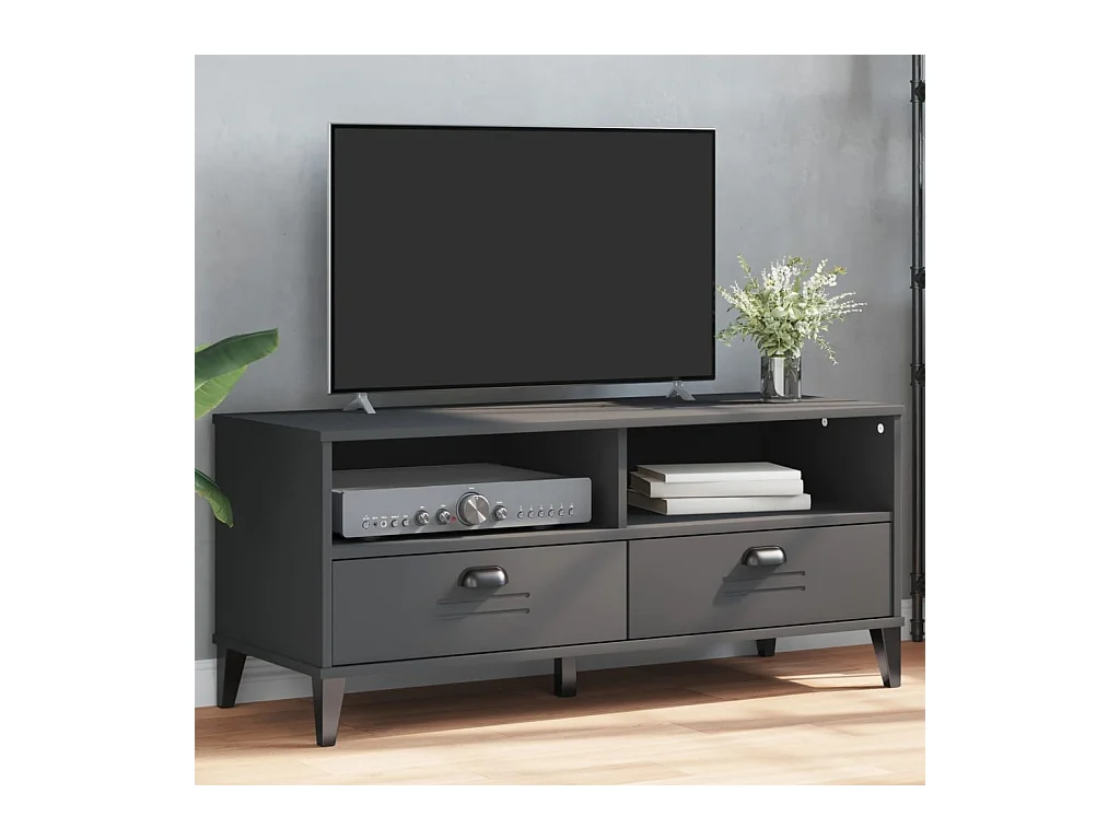 Meuble TV VIKEN gris anthracite bois de pin solide FR73609