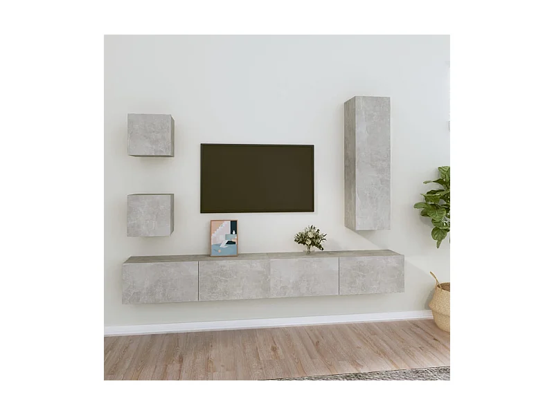 Meubles TV 5 pcs Gris béton Bois d'ingénierie FR95403