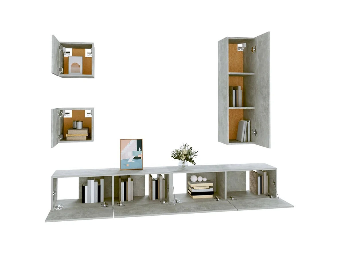 Meubles TV 5 pcs Gris béton Bois d'ingénierie FR95403