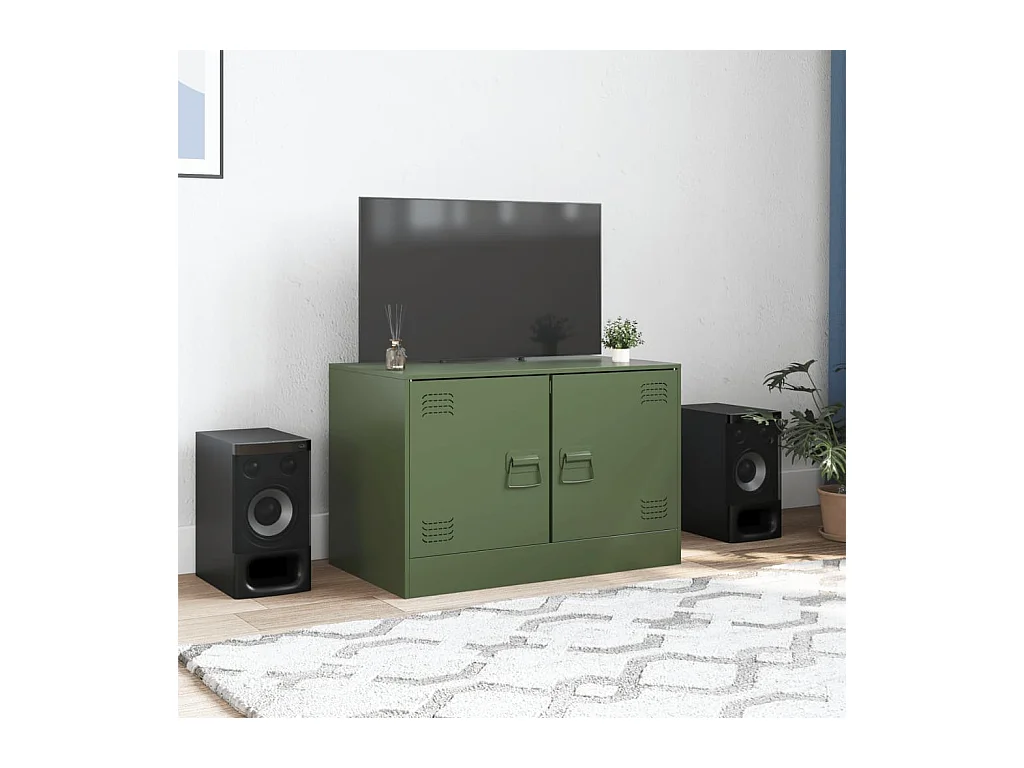 Meuble TV vert olive 67x39x44 cm acier FR19109