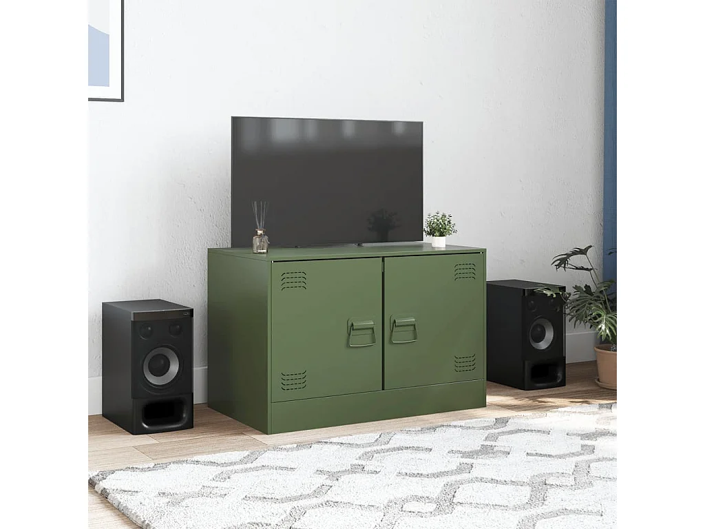 Meuble TV vert olive 67x39x44 cm acier FR19109