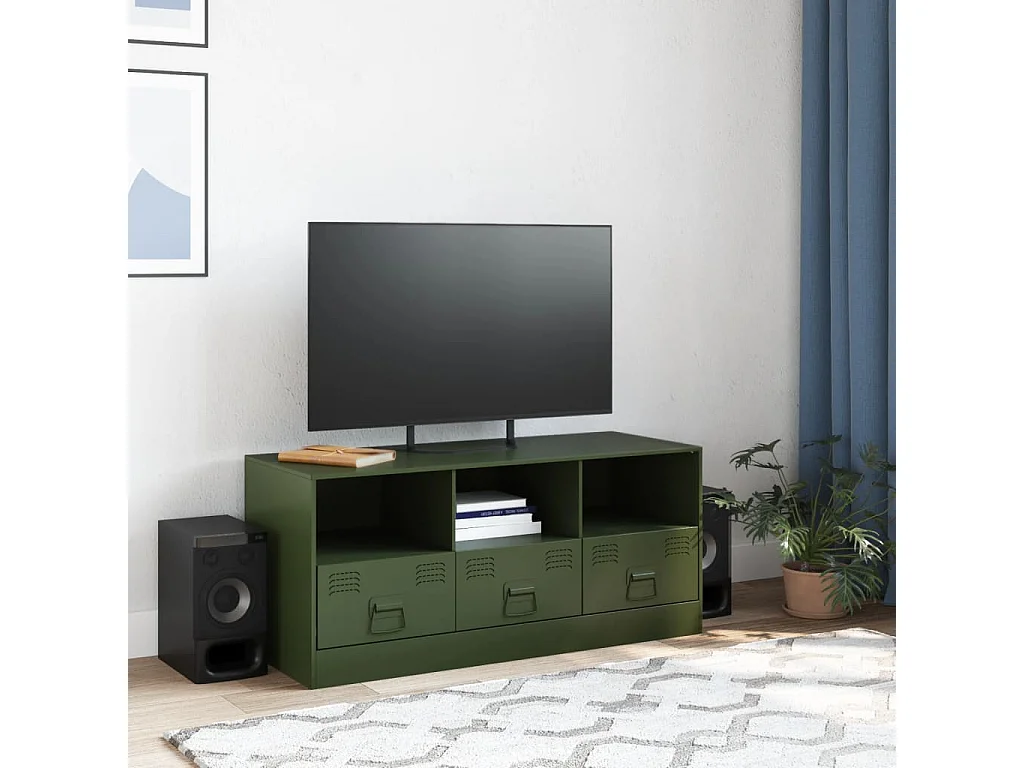 Mueble de TV de acero verde oliva 99x39x44 cm ES232682