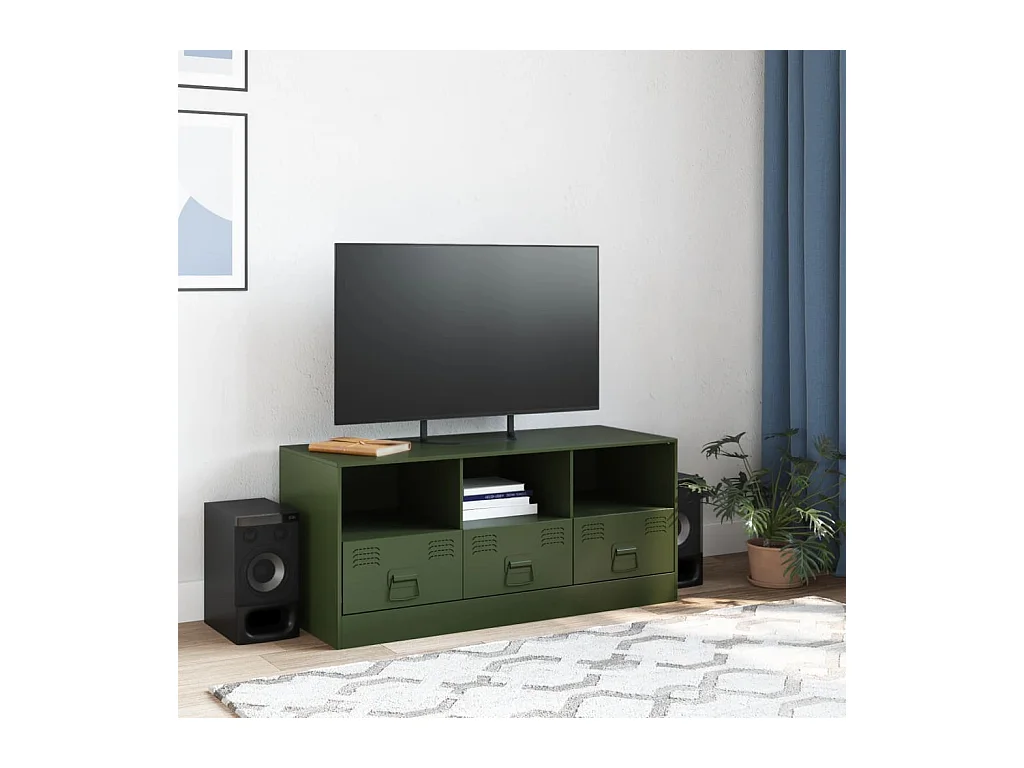 Meuble TV vert olive 99x39x44 cm acier FR74884
