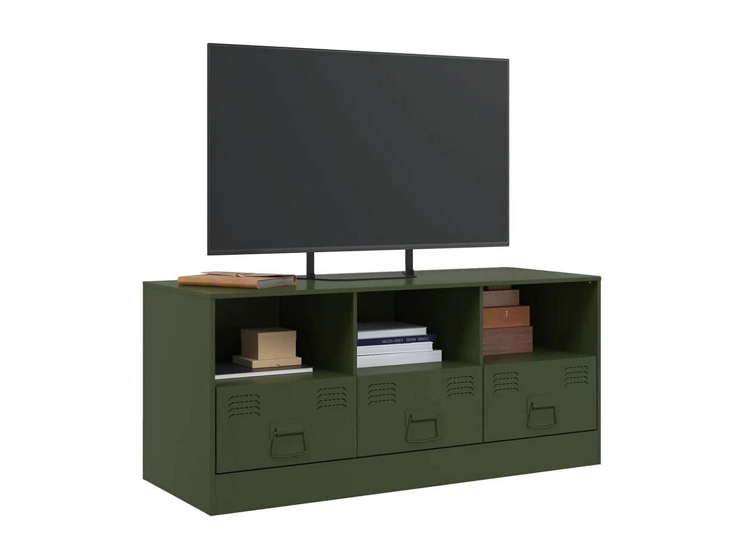 Meuble TV vert olive 99x39x44 cm acier FR74884