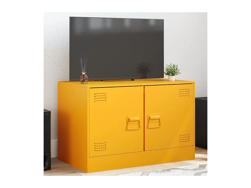 Meuble TV jaune moutarde 67x39x44 cm acier FR42668