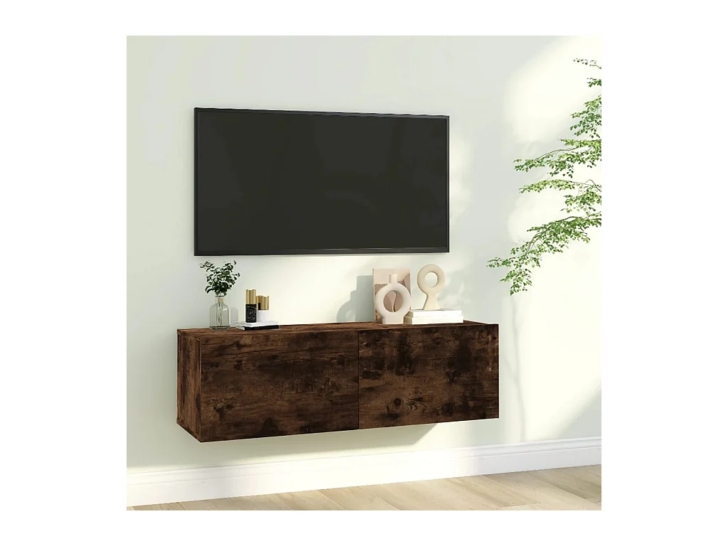 Meuble TV murale Chêne fumé 100x30x30 cm Bois d'ingénierie FR76246