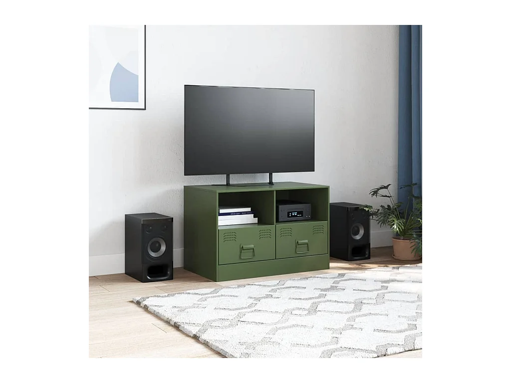 Meuble TV vert olive 67x39x44 cm acier FR87434