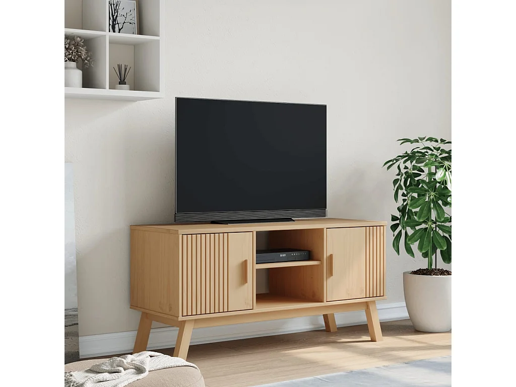 Meuble TV OLDEN marron 114x43x57 cm bois de pin massif FR96873