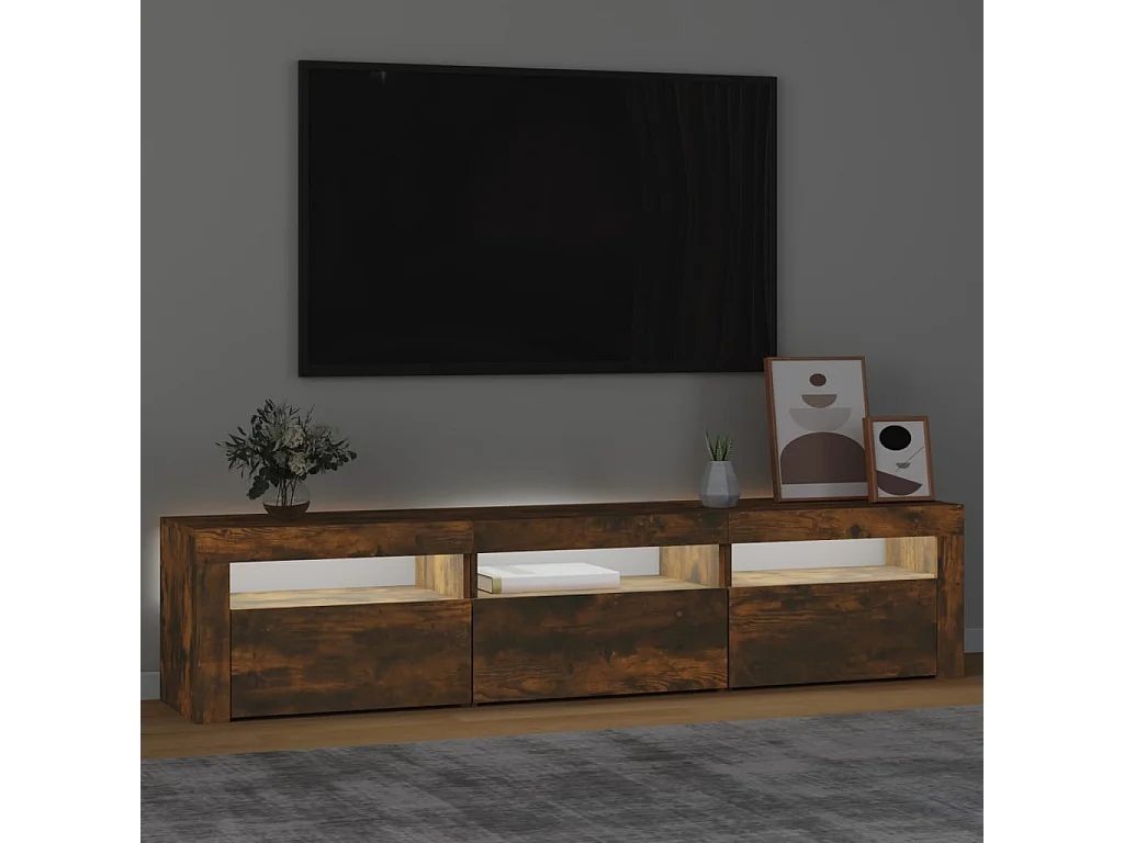 Meuble TV avec lumières LED Chêne fumé 180x35x40 cm FR27579