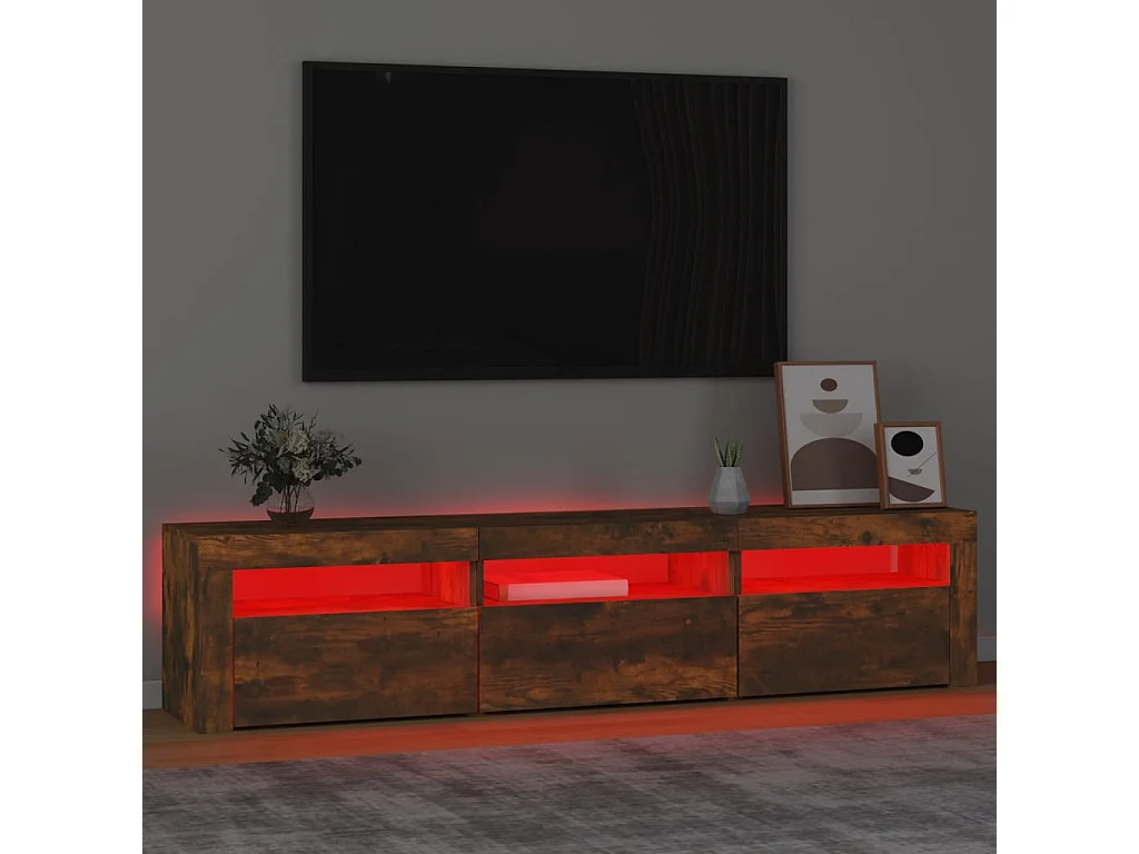 Meuble TV avec lumières LED Chêne fumé 180x35x40 cm FR27579