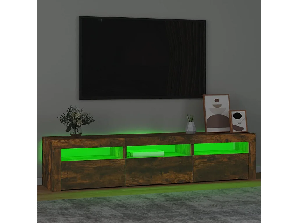 Meuble TV avec lumières LED Chêne fumé 180x35x40 cm FR27579